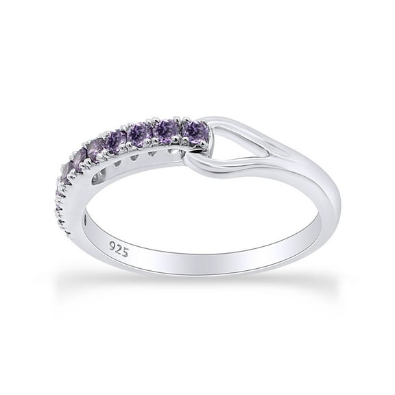 AFFY Round Shape Simulated Alexandrite Fashion Promise Engagement Ring 14k White Gold Over Sterling Silver Ring Size-8