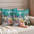 thumbnail image 2 of Spring Flowers Outdoor Waterproof Pillow Covers, Farmhouse Watercolor Teal Wood Grain Decorative Square Throw Pillowcase Sofa Cushion Sham for Patio/Couch/Chair, 26"x26" 2 Pack, 2 of 8
