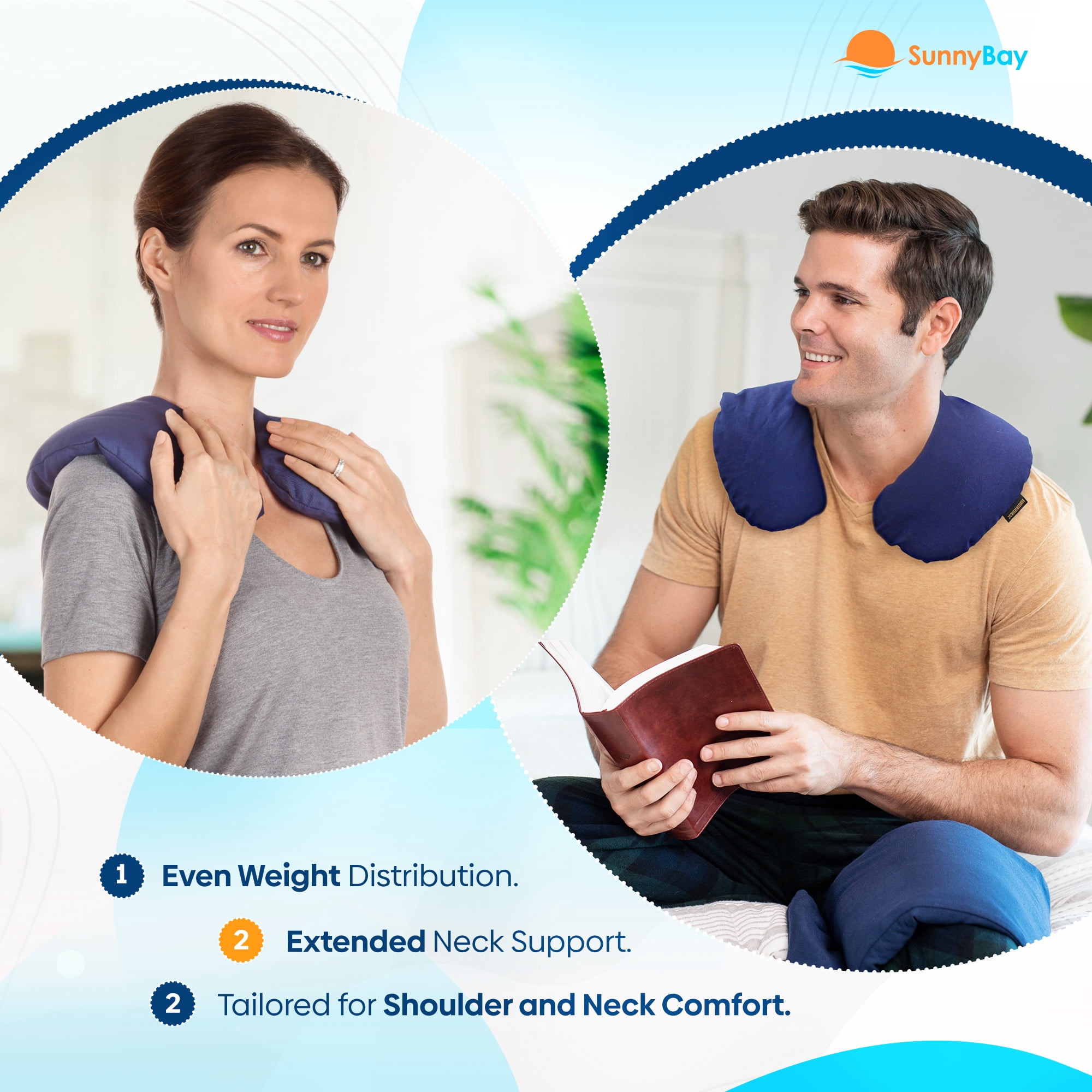 Sunnybay Moist Heat Therapy Microwave Heating Pad, Unscented Neck Pillow with Washable Cotton Cover, Blue