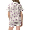thumbnail image 4 of Little Girls Silk Pajamas Set Button Down Short Sleeve Loose Soft Bow Print Sleepwear Set 2 Piece Satin Pajama Sets Light ,140, 4 of 5