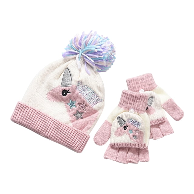 Gorro De Punto De Invierno Para Niños, Conjunto De Guantes, Dinosaurio De Dibujos Animados, Unicornio, Gorro Cálido De Punto Con Pompón, Regalos Para Niños Y Niñas seitruly AP008000-01