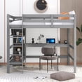 thumbnail image 2 of Full Size Loft Bed, Wooden Loft Bed with Storage Shelves and Under-Bed Desk, Study Bedframe with Built-in Ladder and Full-Length Guardrail for Kids Teens Adult, Space-Saving, No Spring Box Needed,Gray, 2 of 7