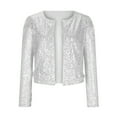 thumbnail image 6 of Sequin Jackets for Women Plus Size Clearance Fashion Open Front Solid Short Blazer Jacket Womens Long Sleeve Crewneck Casual Coat Tops Blouses Silver qILAKOG Size XXXL, 6 of 6