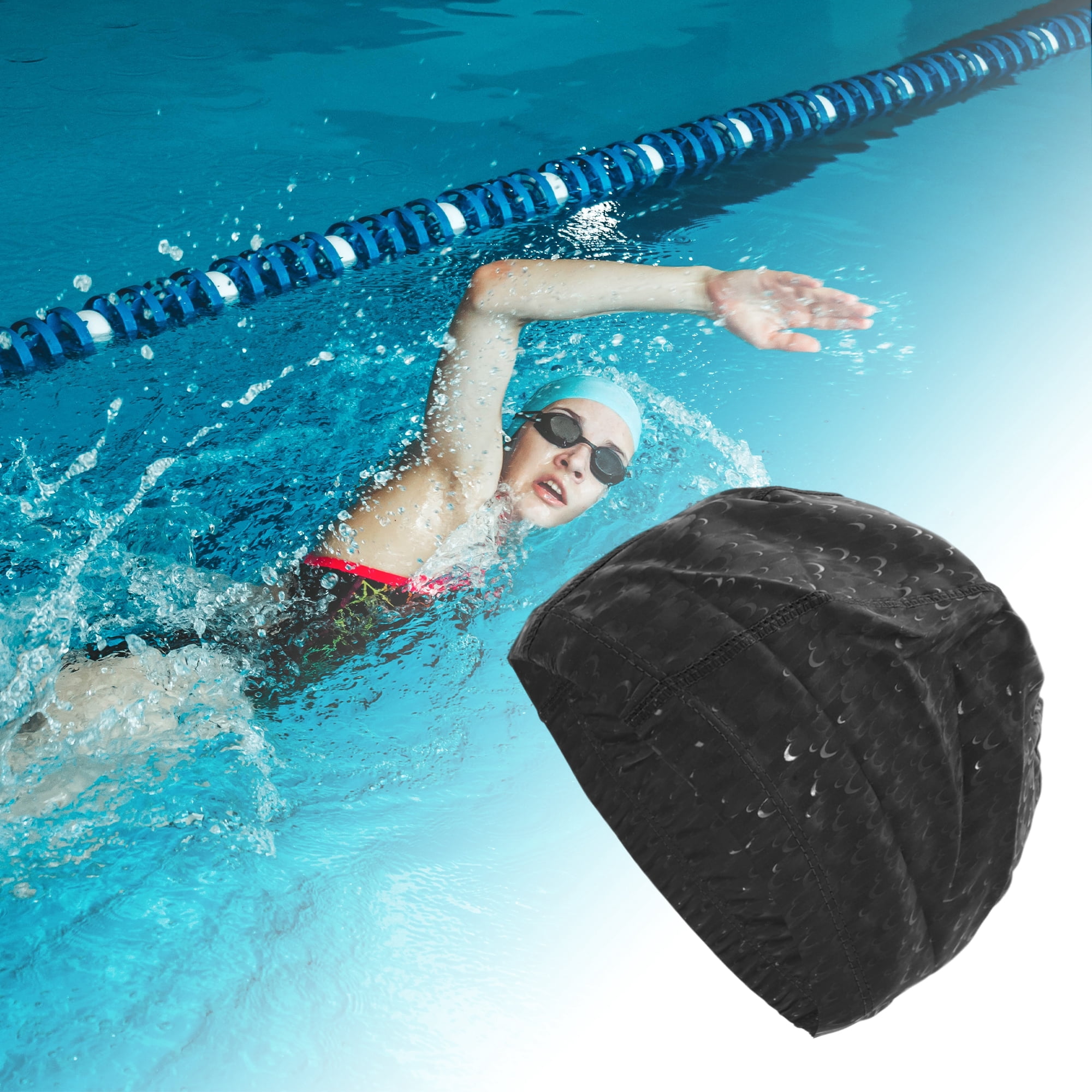 Unique Bargains Pleated Style Swimming Cap 1 Pc Black