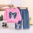 thumbnail image 2 of mgoYE Toddler Baby Girl Clothes Fall Winter Outfit Bow Sweatshirt Denim Jeans Outfits 1-2 Years, 2 of 5