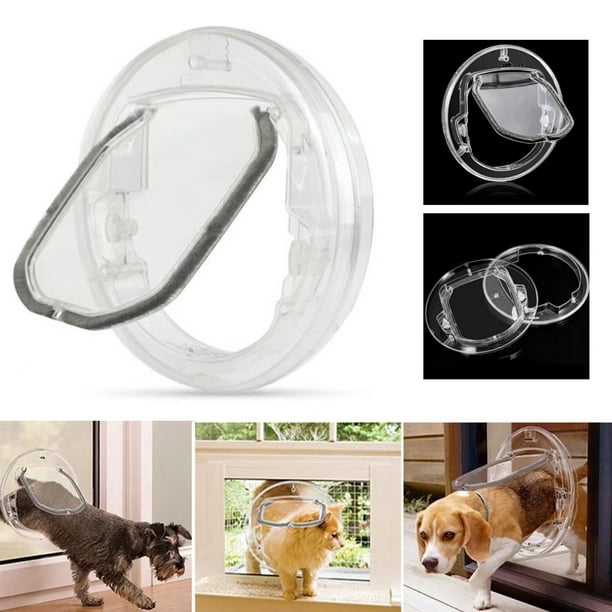 Puerta para perros, ventana, redonda, transparente, con 4 sistemas de cierre y kit de revestimiento para gatos, cachorros y perros. Ideal para ventanas con mosquitera, puertas correderas de cristal y