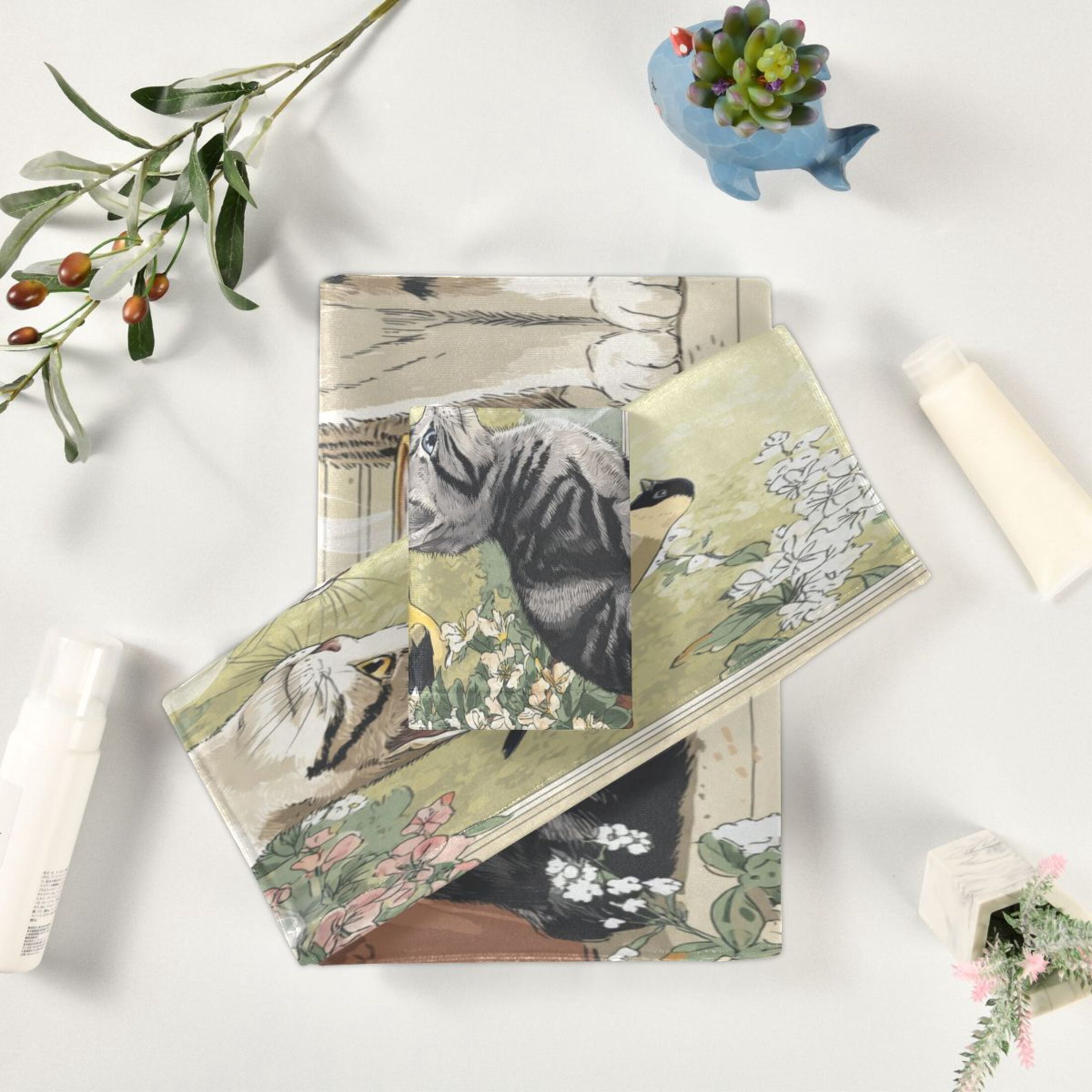 Three-Piece Towel Set Face Towel Towel Set Hand Towel Bath Towel Cotton Bath Towels Bath Towel Sets Hand Bath Towels Two Cute Cats Art
