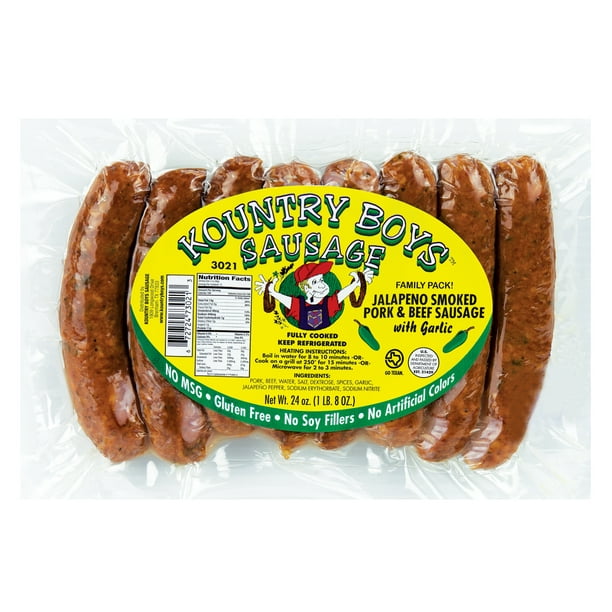 Kountry Boys Jalapeno Smoked Pork & Beef Sausage with Garlic, 24 Oz