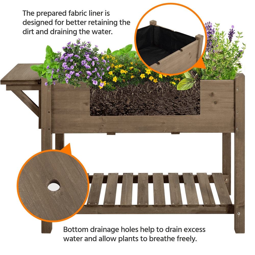 Renwick Solid Wood Elevated Planter Box with Removable Grow Grids, Dark Brown