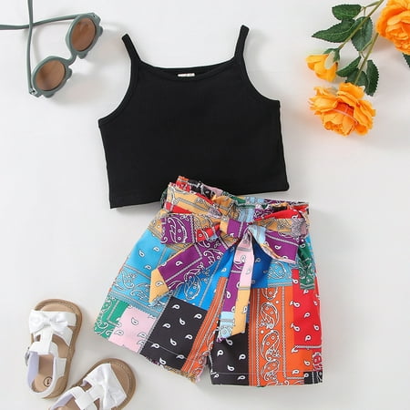 

Boys Girls Clothes Summer Sleeveless Strap Vest T Shirt Tops National Ethnic Style Shorts Casual 2PCS Outfits Set