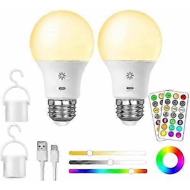 Rechargeable Light Bulb With Remote Control, 8W Smart RGB Color Changing Bulb, 9+3 Color Temperature, E27 LED Dimmable Touch Control Bulbs With Timing