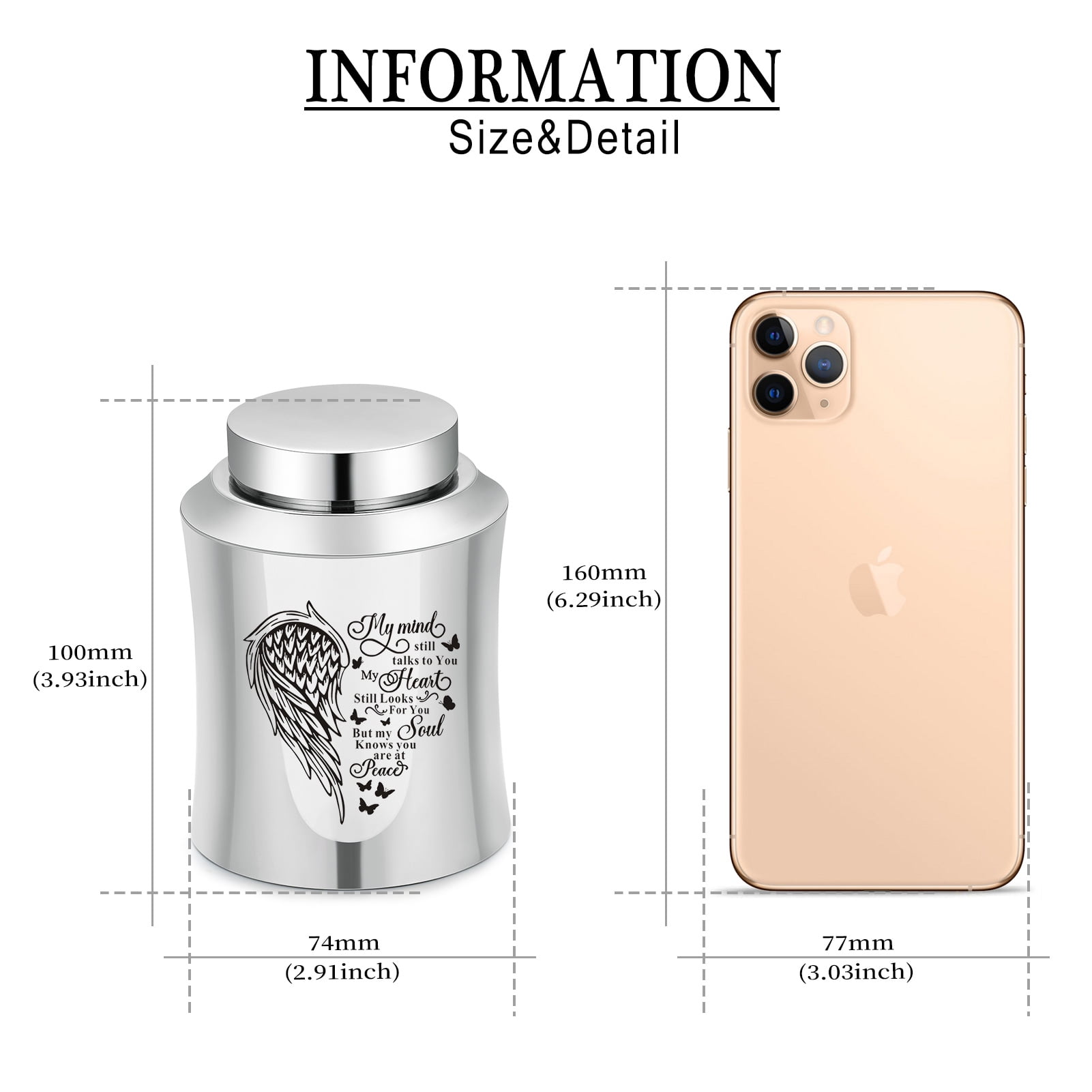 3.93 Inches Small Urn for Human / Pet Ashes Small Keepsake Urn Heart /Tree Of Life / Paw Angel Wings Pattern Memorial Ashes Container Stainless Steel Mini Cremation Urn