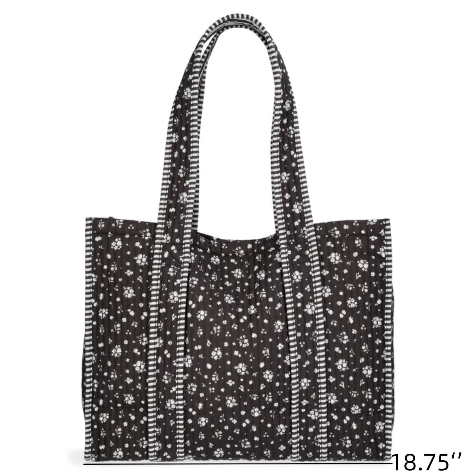 Gumesh Quilted Patchwork Tote Bag for Women, Light Black Gingham & Floral Print, Large Capacity Shoulder Bag for Work, Shopping, Beach, Travel