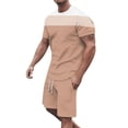 thumbnail image 3 of Men's Spring Summer 2-Piece Casual Set, Color Block Short Sleeve Tee and Shorts, Breathable Outfit For Streetwear Fashion and Daily Use,Beige,L, 3 of 6