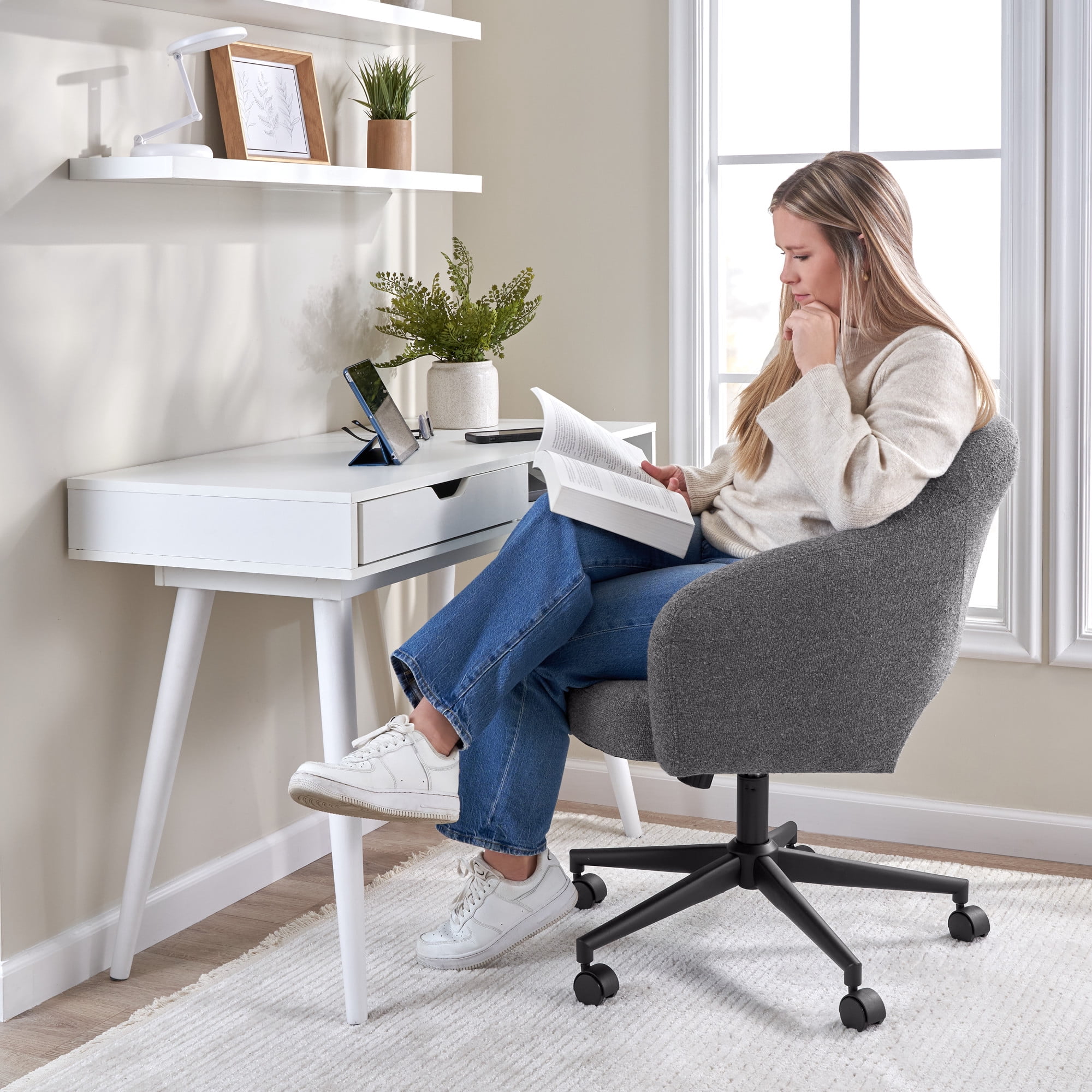Bush Furniture Fairfax Mid Century Modern Desk Chair for Home Office in Dark Charcoal Fabric