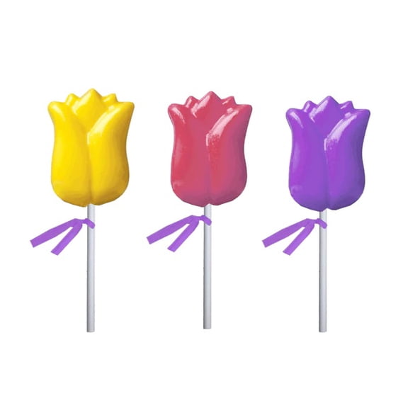 Melville Candy Tulip Flower Lollipops Fruit Flavored Assorted Flavors Individually Wrapped Kosher 3 Count 1 oz Each