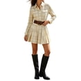 thumbnail image 5 of Women Vintage Plaid Mini Shirt Dresses Elegant Pleated Long Sleeve Button Down Dresses Collared A-Line Flowy Babydoll Dress, 5 of 6
