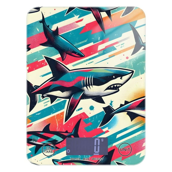 Colorful Sharks Food Scale Digital Kitchen Scale Waterproof Tempered Glass Tare Function 11 lb for Baking Cooking Meal Prep