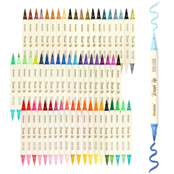 Grabie 120 Colors Dual Tone Brush Tip Acrylic Markers, Dual-Color Paint Markers with 60 Brush Tips, Double Tipped Acrylic Paint Pens for Fabric, Canv