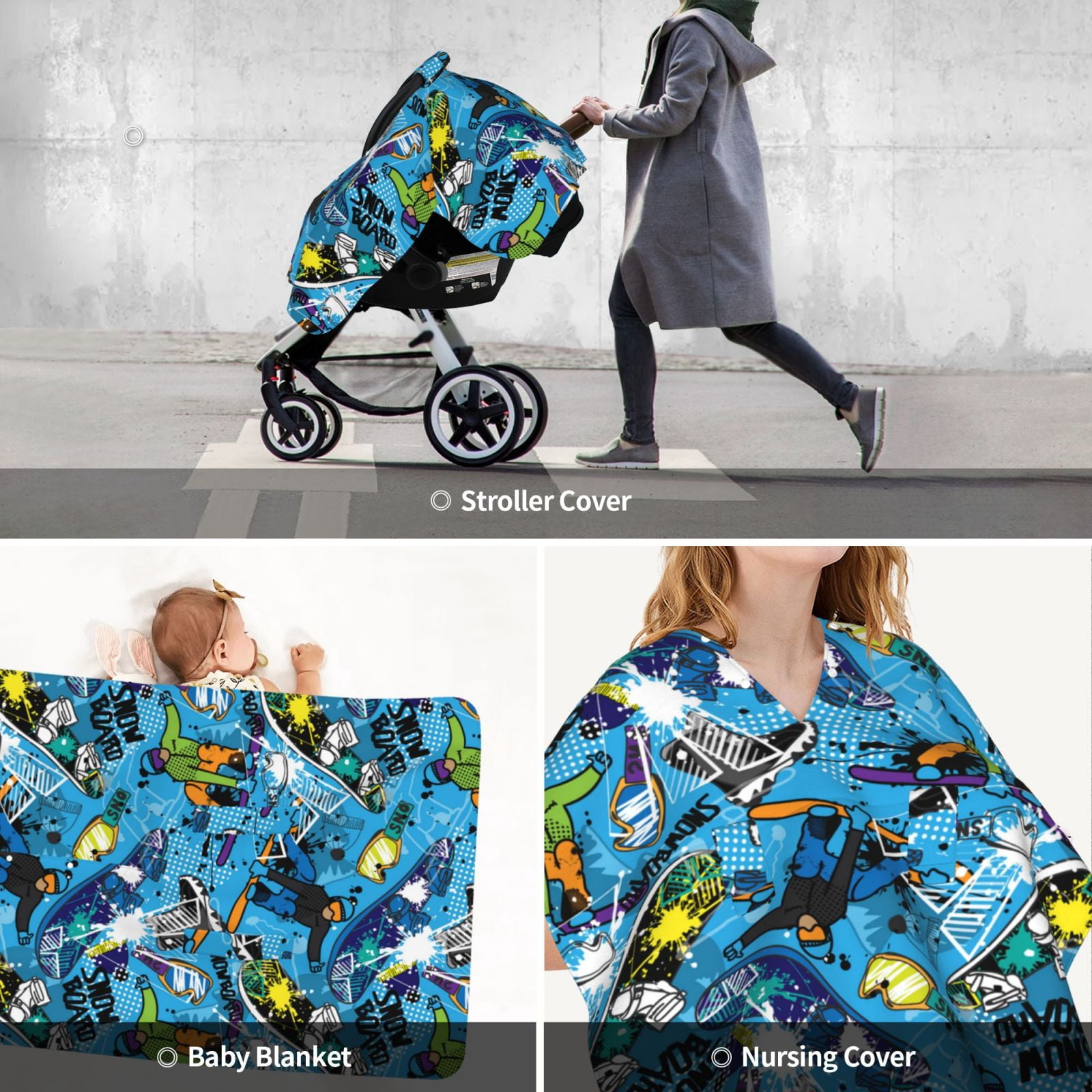 Car Seat Cover Baby - snow board blue Breathable Infant Car Seat Cover for Baby Carseat, Lightweight Comfort Baby Essentials Must Haves Newborn Stuff for Girl Boy
