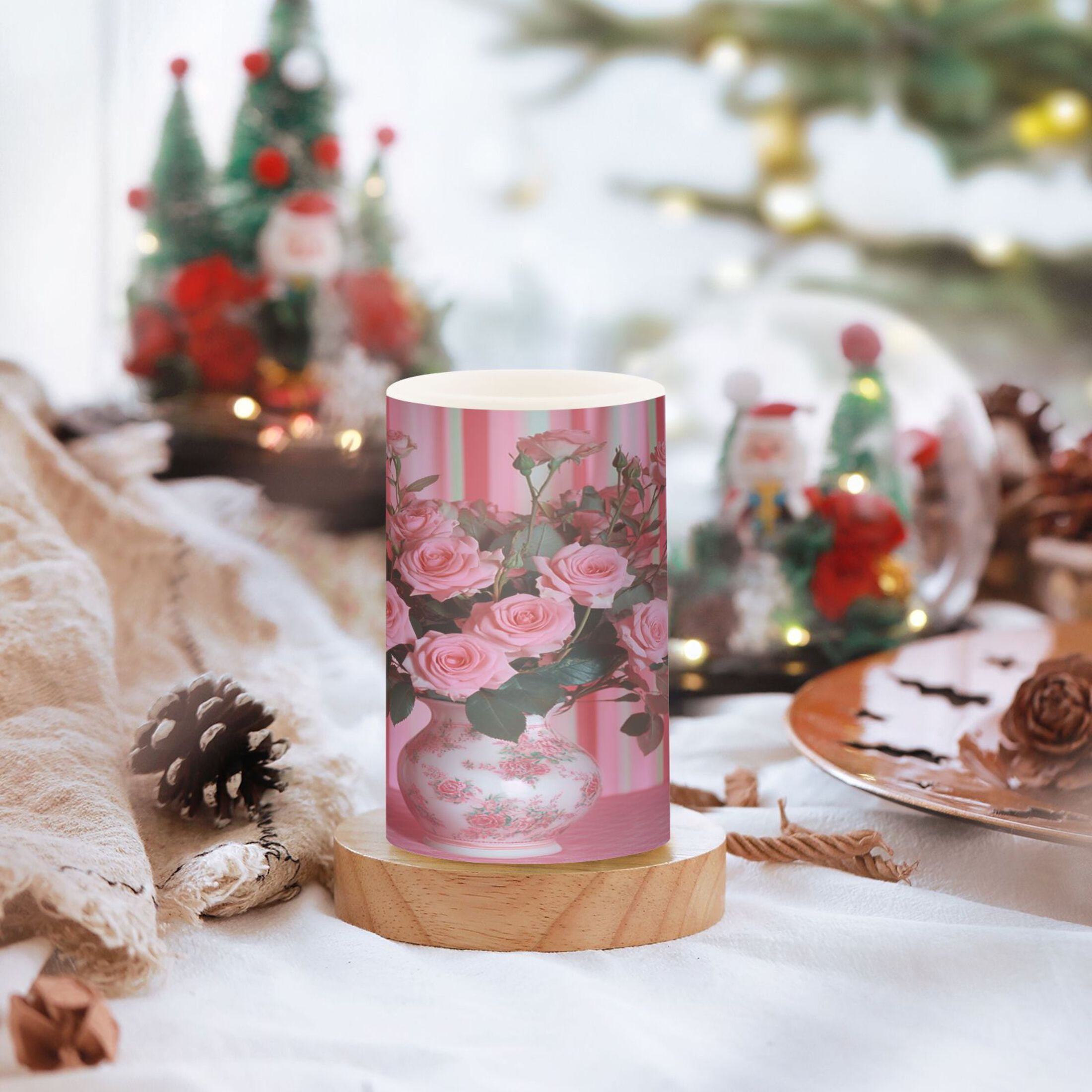 2 PCS Flameless Candles with Remote Timer LED Battery Operated Flickering Candle Light for Wedding Table Home Decoration Gifts Pink Roses