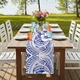 thumbnail image 4 of Polynesia Texture 70 Inch Table Runner, Vintage Traditional Tribe Floral Abstract Art Blue Farmhouse Dresser Scarf Cotton & Linen Tablerunner for Dining/Kitchen Island/Holiday Party Décor 13" x 70", 4 of 9