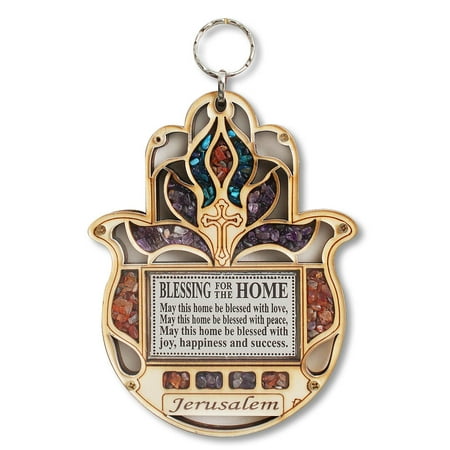 Wooden Cross Designs - Wooden Hamsa Blessing Home - Good Luck Jerusalem Wall Decor Simulated Gemstones with Cross Design