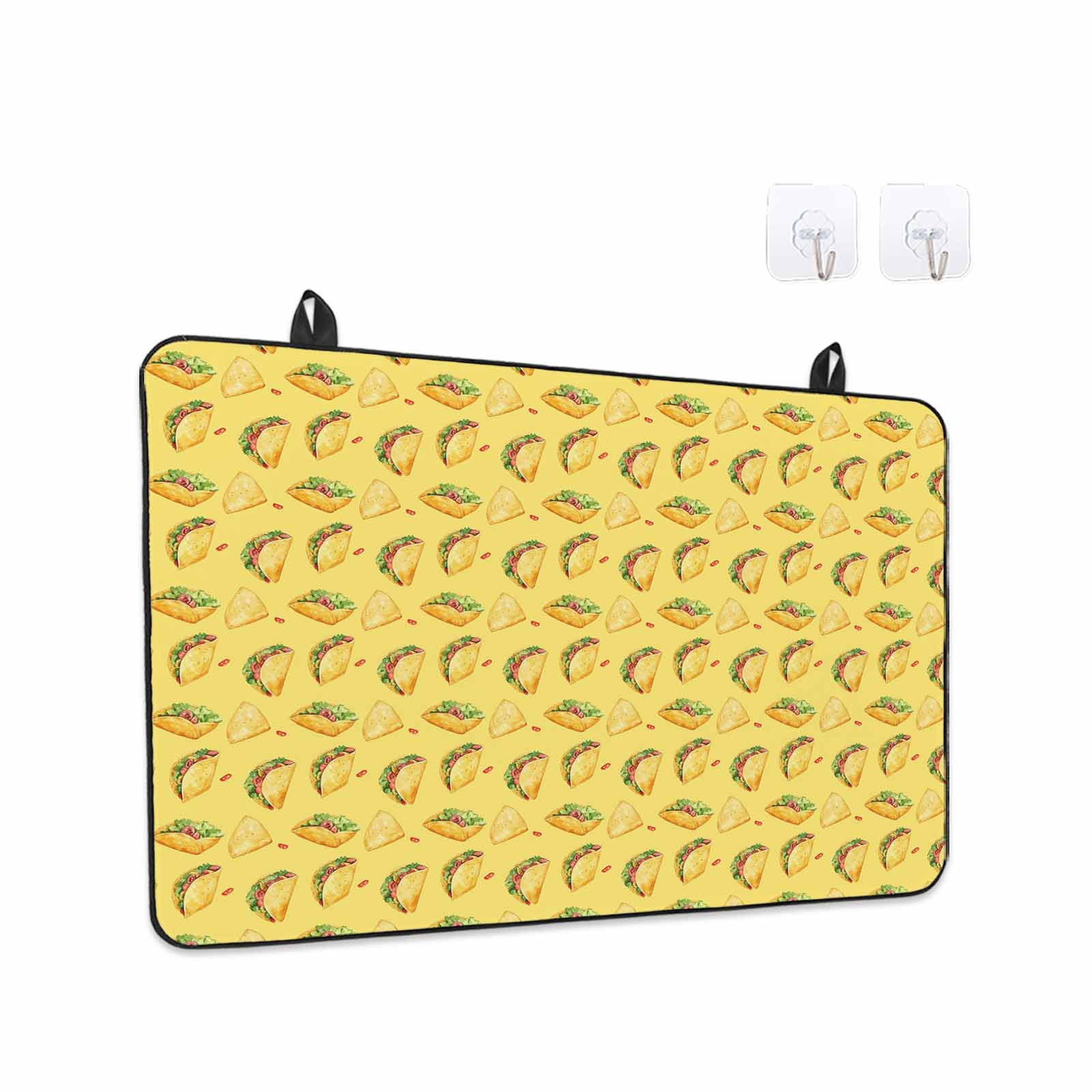 Yellow Tacos Stove Top Cover for Electric Stove, Heat-proof & Non Slip Glass Top Stove Cover Protector, Cheese Vegetables Cartoon Food Kitchen Flat Cooktop Rubber Mat 24x21 Inches
