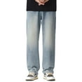 thumbnail image 6 of Men's spring distressed straight leg pants, trendy brand jeans American high street yellow mud dyed casual denim pants, 6 of 23
