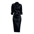 thumbnail image 7 of Idoravan Fashion Women's 3/4 Sleeve Turndown Collar Solid Button Casual Summer Dress, 7 of 7