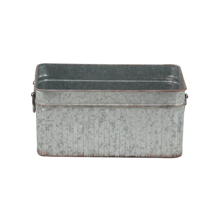 DecMode Iron Galvanized Planter with Handle, Grey, Set of 1 DecMode Iron Galvanized Planter with Handle, Grey, Set of 1