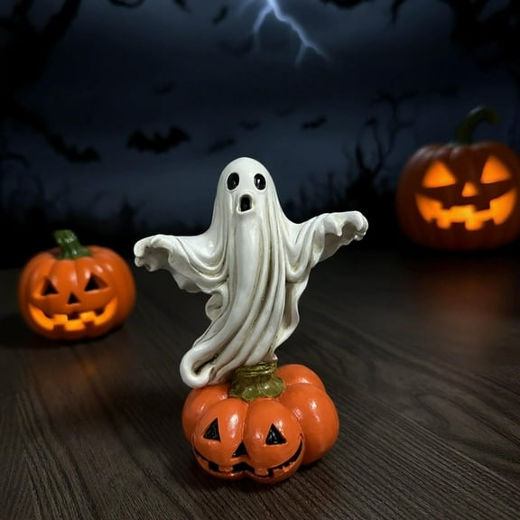 HomeDM Halloween Pumpkin Cute Ghost Tiered Tray Decor Resin Ornaments Farmhouse Decoration for Home Table Decorations Party Supplies