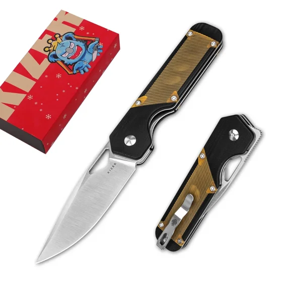 Kizer Militaw EDC Pocket Folding Knife, 3.36'' 154CM Blade Camping Folding Knife G10 PEI Handle V3634C1