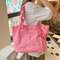 thumbnail image 2 of Bolso de hombro de encaje, bolso de mano de lona de encaje, bolso de lona de encaje fruncido con cara sonriente para mujer, bolso de mano con bordado Floral, tamaño libre rosa, 2 of 12