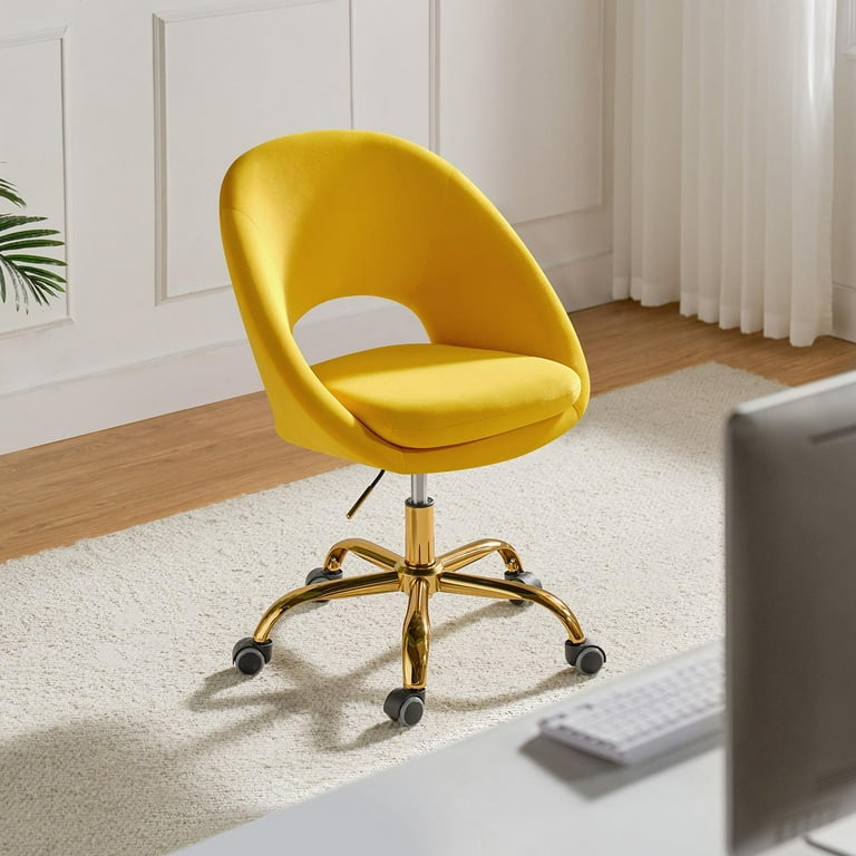 Velvet Swivel Rolling Home Office Chair Adjustable Desk Chair Yellow