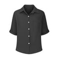 thumbnail image 4 of Women's Casual Solid Color Elbow Length Half Sleeve Button Short Sleeved Turndown Collar Blouse Tops/shirt, 4 of 6