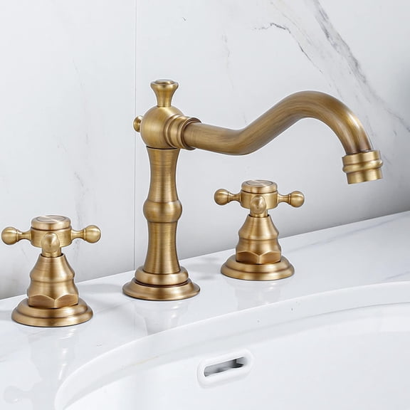 Vintage Bathroom Faucet, Hot and Cold Sink Mixer Tap Faucet, 2 Handle Bathroom Faucet, Double Cross Handle Mixer Bathroom Sink Tap, Brass Sink Faucet Bathroom 3 Hole, Black