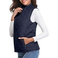 thumbnail image 3 of Women'S Stand Collar Zipper Padded Quilted Vest with Pockets Dark Blue L, 3 of 10