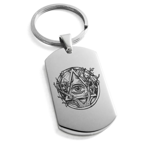 Stainless Steel Rootless All Seeing Eye Engraved Dog Tag Keychain Keyring