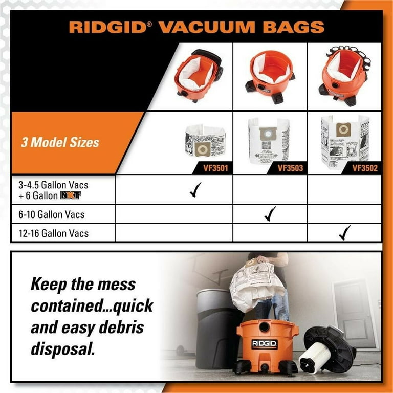 RIDGID High-Eff. Wet/Dry Vac Dust Bags for 5-8 Gal. Shop-Vac Brand