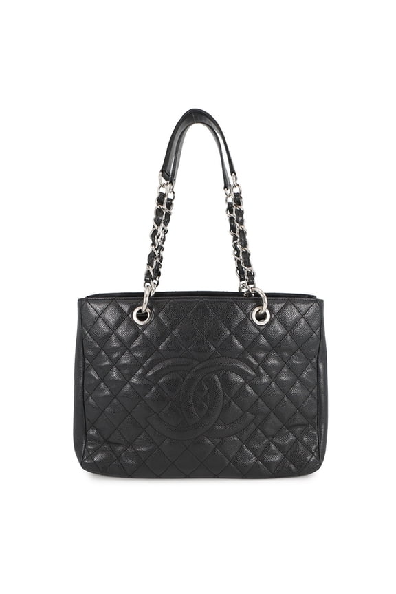 Pre-Owned CHANEL Chain Tote Bag, Coco Mark, Matelasse, GST, Caviar Skin, A50995, Black (Good)