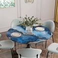 thumbnail image 5 of Blue Marble Round Tablecloth for 45-54 Inch Tables,Fitted Table Cover with Elastic Edge,Contemporary Abstract Golden Foil Texture Waterproof Outdoor Table Cloth Protector for Patio Garden Dinner, 5 of 9