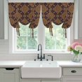 thumbnail image 4 of Dark Brown Balloon Curtains for Living Room/French Door, Vintage Abstract Flowers Pattern Tie Up Curtains 63 Inch Length Energy Saving Kitchen Curtains Shades for Windows 42"x63", 4 of 8