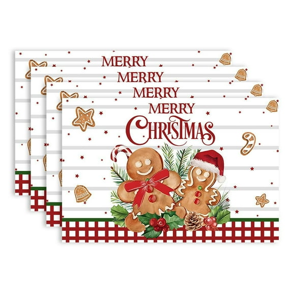 Merry Christmas Gingerbread Man Winter Xmas Placemats Set of 4 Table Mats for Party Home Kitchen Dining Table Decorations 12x18 Inch