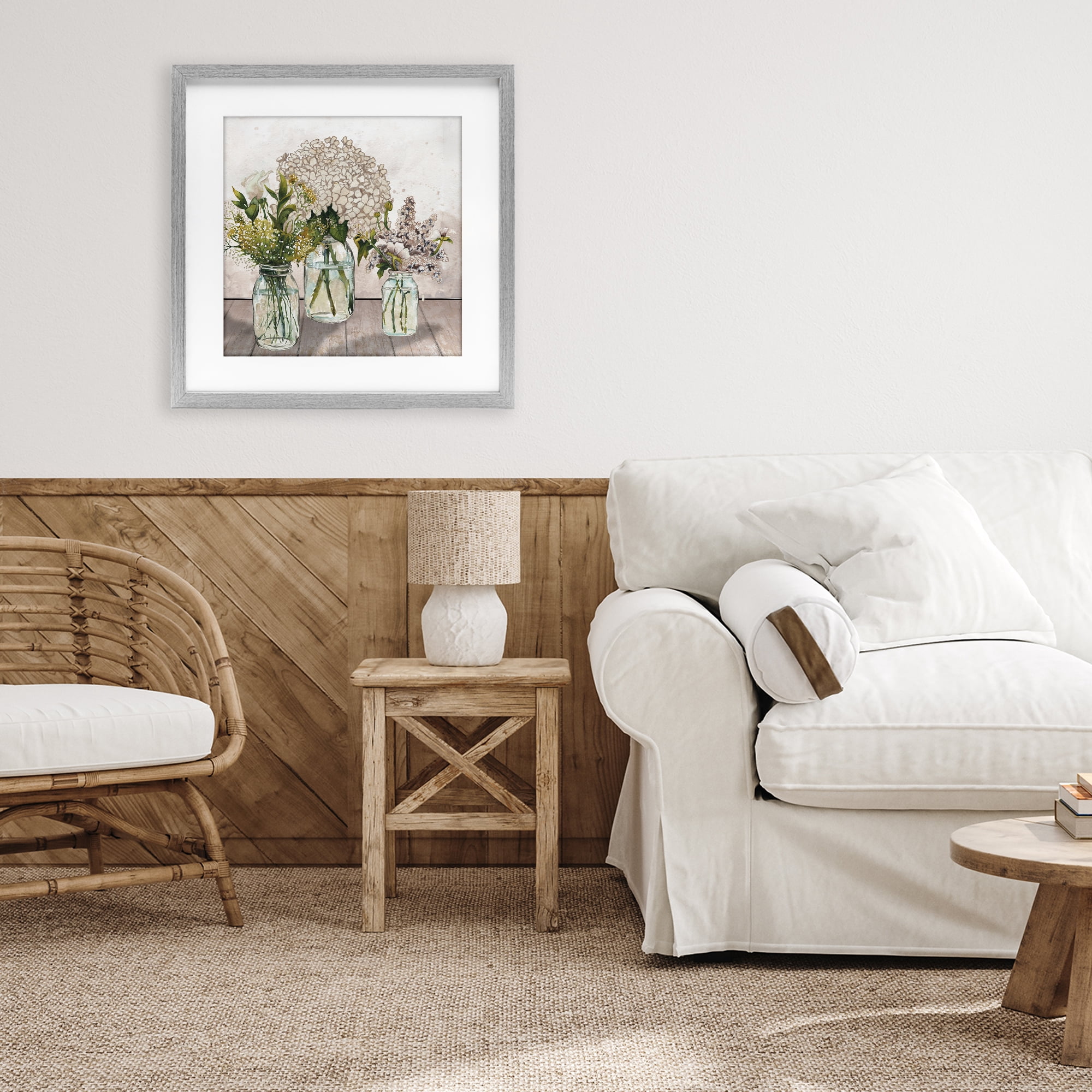Stupell Industries Jars Of Wildflowers Gray Framed Print Under Glass, design by Elizabeth Medley