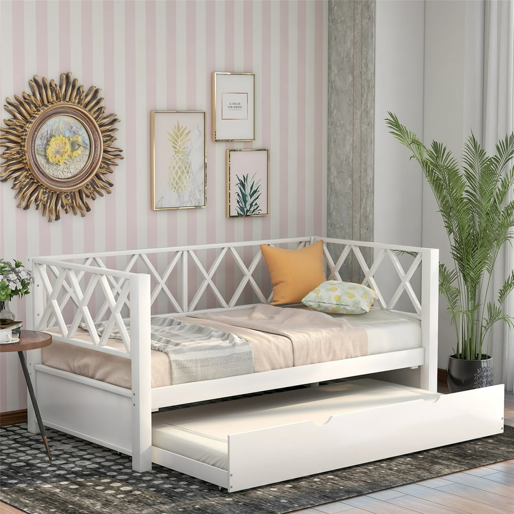 VANELC Twin Daybed with Trundle Twin Daybed Bed Frames Solid Wood Twin