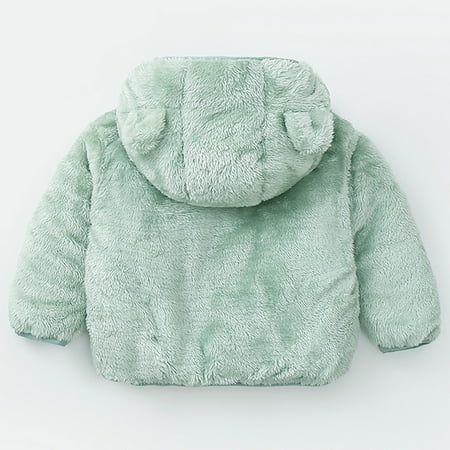 

kpoplk Toddler Leather Jacket Baby Winter Thick Warm Quilted Jacket Sherpa Hood Coat with Bear Ear Insulated Parka Anorak Ski Outwear(Green)