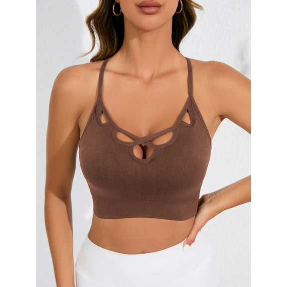 YWDJ Bras for Women Push up Comfortable Bras Underwire Bras Spaghetti Straps Full Coverage Seamless Sleep Bras Padded Bras Wrap Comfy Bras Brown L