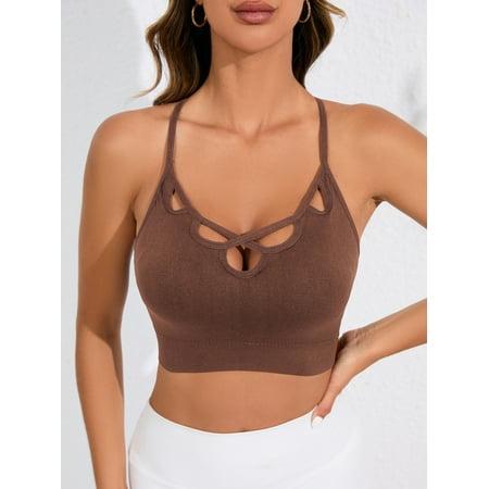 YWDJ Bras for Women Half Cup Bras Underwire Sleep Bras Spaghetti Straps Full Coverage Push up Seamless Comfy Bras Padded Bras Wrap Lounge Bras Brown M
