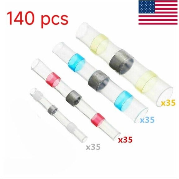 140PCS Heat Shrink Solder Seal Wire Connectors Crimp Butt Terminals Waterproof